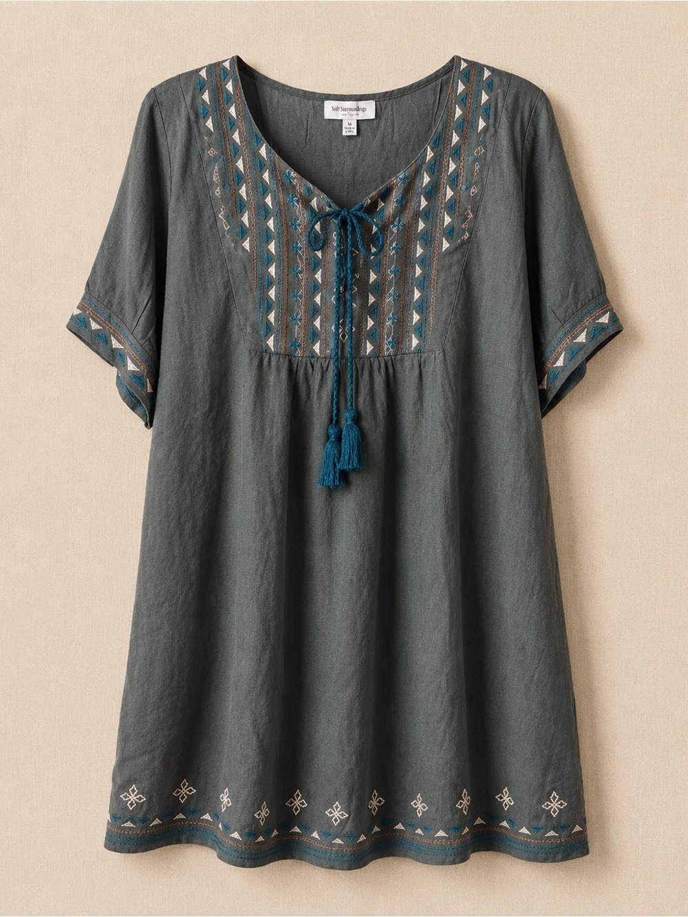 Hayden-LA Army Green Taupe Embroidered Boho Mini Dress Tunic NWT L #1431